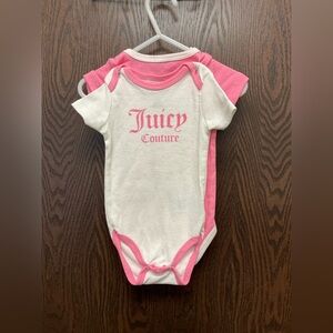 2 Pc Juicy Couture Kids Pink White Crown Snap Closure One Piece 6/9 B 23